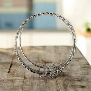925 Silver Plated Triple Interlocking Bangle Bracelet Size: See pictures